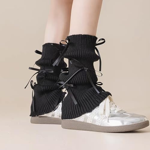 Image of Leg warmers Y2k Wind with bow lace-up knit Harajuku Kawaii leg warmers accessories 80's vintage high leg socks