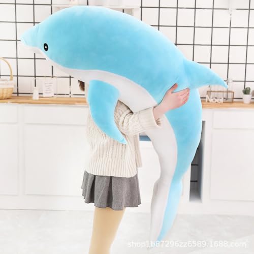 Tikwisdom Delfín de peluche, cojín de peluche de delfín, muñeca supersuave, juguete de peluche de animal marino para niños, regalo (azul, 120 cm de largo)