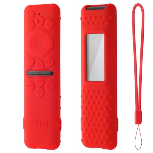 Image of Oboe Silicone Tv Remote Cover Compatible with Samsung Smart Tv Remote 2025 Model TM2360 E Key Cover Protective Case with Lanyard (L-Red) [Remote NOT Included]