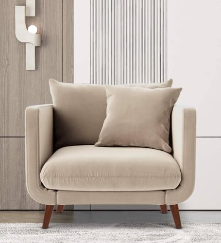 Image of Rejol Velvet 1-Seater Sofa Luxurious Comfort for Living Rooms and Offices (Cream, Armchair)
