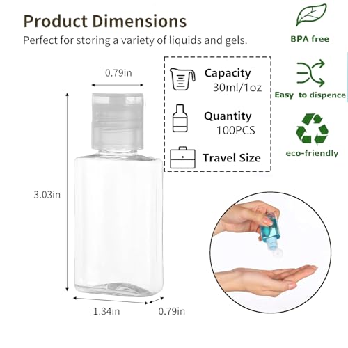 100PCS Plastic 1oz Travel Bottles, Mini Clear Travel Shampoo Bottles with Flip Cap, Small Empty Hand Sanitizer Bottle Refillable Cosmetic Containers, Portable 1oz Bottle for Body Lotion Soap Liquid4