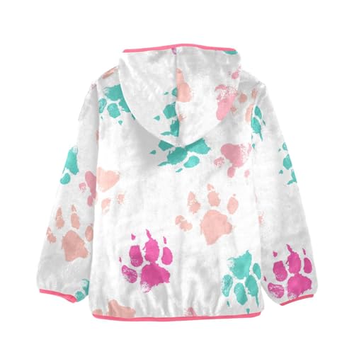 OTVEE Pink Blue Dog Paw Print Kids Hoodie Jacket Fall Spring Full Zip Warm Outwear Coat2