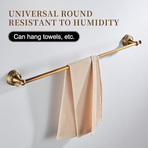 Image of Wall Mounted Bathroom Towel Rack, Towel Bar Adjustable 15.5 to 27.5 Inch Antique Brass Pattern Carving,Brushed Bronze