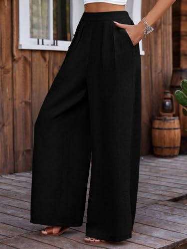 Image of TOPLOT Trouser for Women | Loose Fit High-Waist Korean Pants | Palazzo Pants with Pleated Front | Formal Relaxed Fit Casual Travel, Office & Lounge Wear Pant (5254)