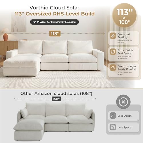 Image of Cloud Couch Sectional 113.2'' Oversized Modular Deep Seat Sofa L Shaped Comfy White Cloud Couch with Washable Cover for Living Room 3 Seater with 1 Ottoman