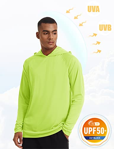 Mens Uv Protection Shirts Long Sleeve With Hood Athletic Shirts Running Shirts Workout Shirts Sun Shirts For Men Upf 50 Shirts Fishing Fluorescent Green #TOP2