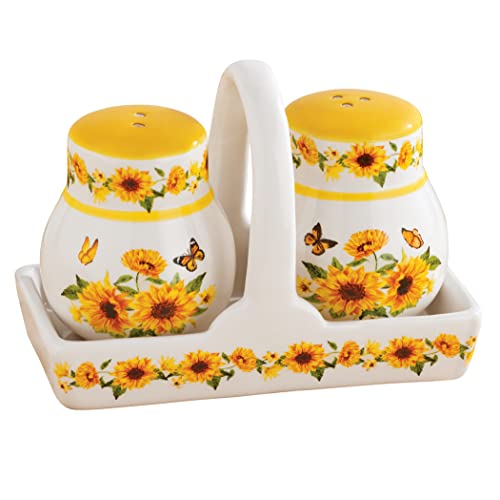 Collections Etc Hand-Painted Sunflower Salt & Pepper Shakers with Basket