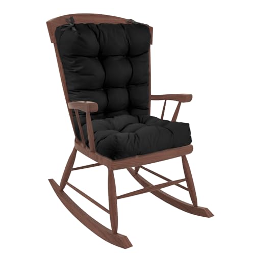 Zorpupoa Rocking Chair Cushion, Non-Slip Rocking Chair Cushion Set with Ties, Tufted Back and Seat Cushion Chair Pads for Indoor Home, Kitchen, Desk Chair, Dining Chairs (Black)