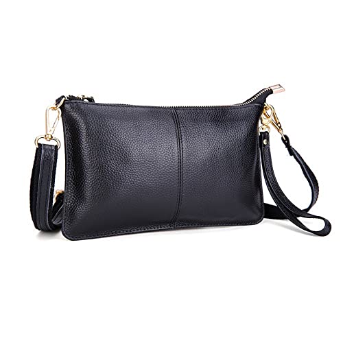 SEALINF Women's Cowhide Leather Clutch Handbag Small Shoulder Bag Purse (black)3