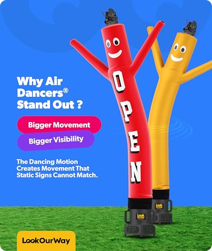 Image of LookOurWay Air Dancers Inflatable Tube Man Set - 7ft Tall Wacky Waving Inflatable Dancing Tube Guy with Weather Resistant Blower for Business Promotion - Open Red