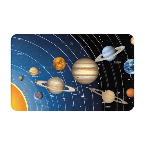 Outer Space Solar System Print Living Room Bathroom Kitchen Anti Slip and Absorbent Carpet, Indoor Entrance Door Muddy Floor Mat, Ultra Soft Washable Carpet 21x31.5 Inches