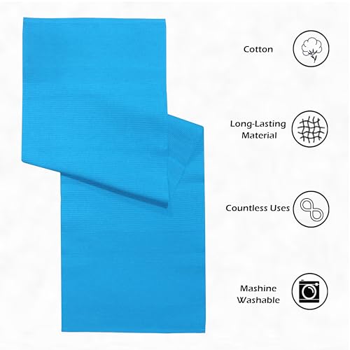 Image of HOME COLORS.IN Solid Color Texture Ribbed Cotton Table Runner for Dining Table, Teapoy, TV Table, Coffee Table, Center Table - Modern Dining Room - Table Decor Runner - 14 x 52 Inch - Turquoise Blue