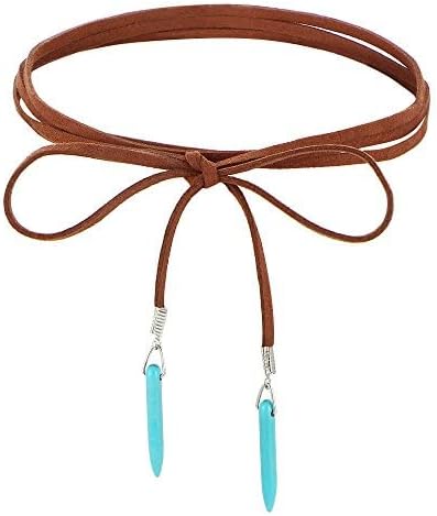 fxmimior Bohemian Long Choker with Turquoise Pendant Sexy Rock Handmade Vintage Necklace Women Accessories (brown)