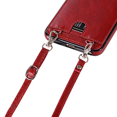 Jaorty Pu Leather Wallet Case For Iphone 6 Plus/6S Plus Necklace Lanyard Case Cover With Card Holder Adjustable Detachable Anti-Lost Neck Strap For 5.5 Inch Apple Iphone 6 Plus,Iphone 6S Plus,Red #TOP2