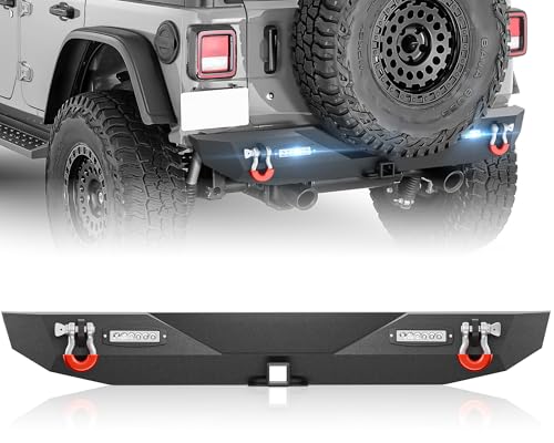 Image of for Wrangler JL Rear Bumper Compatible with 2018 2019 2020 2021 2022 2023 2024 2025 2026 Jeep Wrangler JL JLU Unlimited Off-Road Bumper with 2 inch Standard Hitch Receiver, 2 x LED Lights & D-Rings