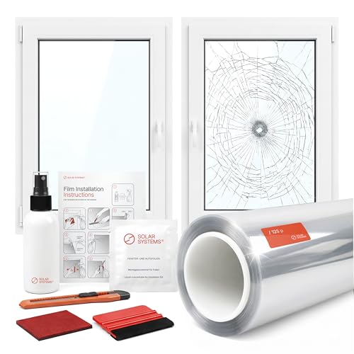 Solar Systems Fenster Splitterschutz Folie Sicherheitsfolie Einbruchschutzfolie Glasschutzfolie + Folienmontage-Set - P0 Clear 4C 2B2 -Transparent 152x200 cm