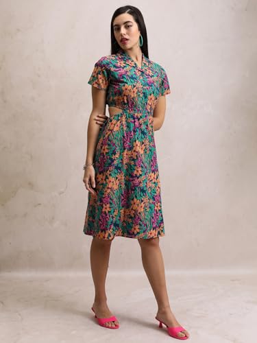 Image of Tokyo Talkies Women's Short Sleeves Open Collar Printed Dresses | Stylish Dresses | Casual Dresses