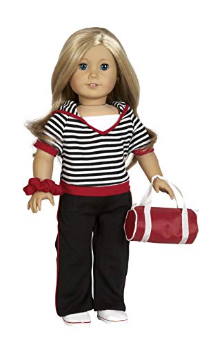 Diana Collection Black, White and Red Hoodie and Pants Set. Complete Outfit with Shoes and Bag. Fits 18" Dolls Like American Girl