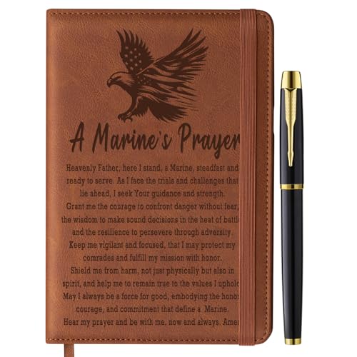 Xeboba Marine Gifts Men Women Marine Corps Gifts for Men Religious Gift Military A5 Leather Refillable Journal Notebook 200 Lined Pages with Pen Deployment Appreciation Inspiration Gift for Marine