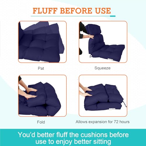 EAGLE PEAK Tufted Outdoor/Indoor High Back Patio Chair Cushions, 2 Pack, 46'' x 22'', Dark Blue by EAGLE PEAK - Used condition - Image 6