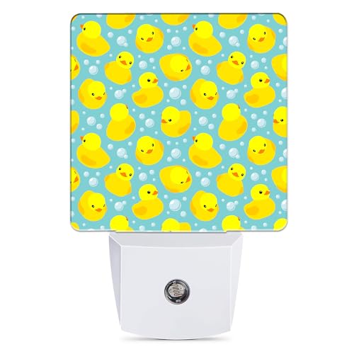Image of Yellow Rubber Ducks Night Light, Dusk to Dawn Smart Sensor Nightlight for Bedroom Bathroom Kitchen Hallway Stairs Hallway, Plug-in, Energy Efficient Decor Desk Lamp Gifts