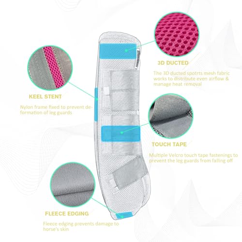 Image of Harrison Howard Horse Fly Boots Leg Guards Fly Boots Protection Set of 4 Magenta Large Full Size