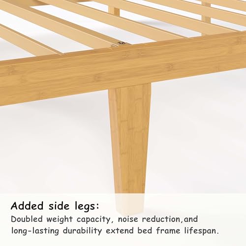 Image of ZIYOO King Size Bamboo Bed Frame with Storage Headboard, 14 Inch | Heavy Duty No Box Spring Needed Easy Assembly No Noise Modern Style for Bedroom Hotel Guest House