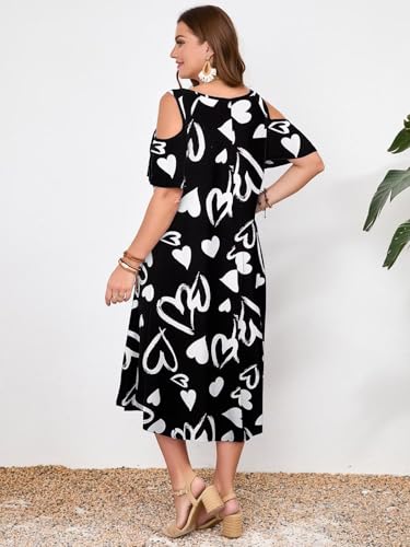 Image of LARACE Plus Size Women Dress for Summer, Midi Women's Sundress, Casual V-Neck Short Sleeve Flowy T-Shirt Dresses with Pockets