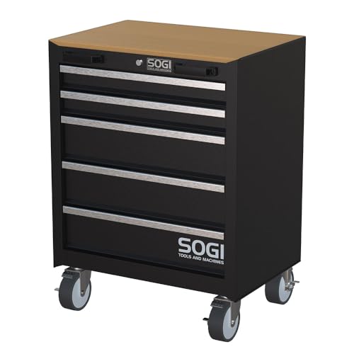 Sogi ARR-C-5C Cassettiera in lamiera - carrello per arredo officina - 5 cassetti - 4 ruote pivotanti - 660x500x850 mm