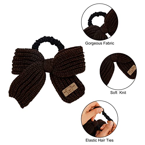 Whaline 3Pcs Bow Hair Tie Knit Hair Bow Elastics Pink Brown White Hair Bands Bow Hair Ties Solid Colors Knotted Bow Ponytail Holder For Women Girls Diy Hair Style Thick Thin Hair Accessories #TOP2