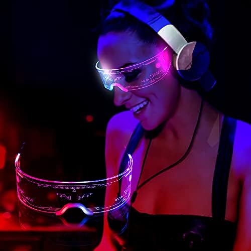 ZFVEN LED Light Up Glasses Visor Glasses for Cosplay Rave Festivals Halloween Bars Clubs Parties 7 Colors Light Up Glasses Futuristic Style (Futuristic)