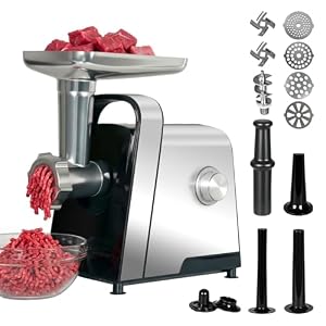 Spector Electric Meat Grinder 2800W, 3-in-1 Meat Mincer with 2 Stainless Steel Blades, 4 Grinding Plates, 3 Sausage Tubes & Kubbe Kit, Reverse Function, Meat Mincer Machine for Home Kitchen