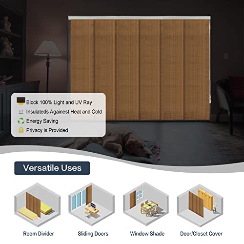 Custom Blackout Cordless Sliding Panels Track Blinds, 4-Rail Or 6-Rail Track Vertical Blinds For Sliding Window Patio Door And Room Divider, Woven Fabric Curtain, Beige Yellow #TOP4