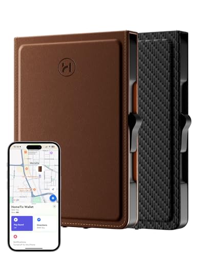 Men's Wallet with Tracker, Minimalist Pop up Wallets with Find My, 8 Cards Capacity with ID Window, Money Clip, Bifold Leather Wallet, RFID (Black Carbon Fiber+Brown)