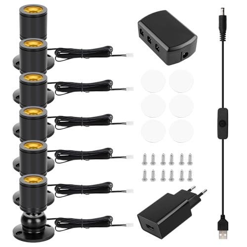 Bordeag - Lote de 6 luces LED de Spotlichter, mini foco LED giratorio de 360 °, LED de visualización, Schwenkbar Mini LED Spot 3000 K, blanco cálido, lámpara para Schrank, Flur, Galerano, Geschäfte
