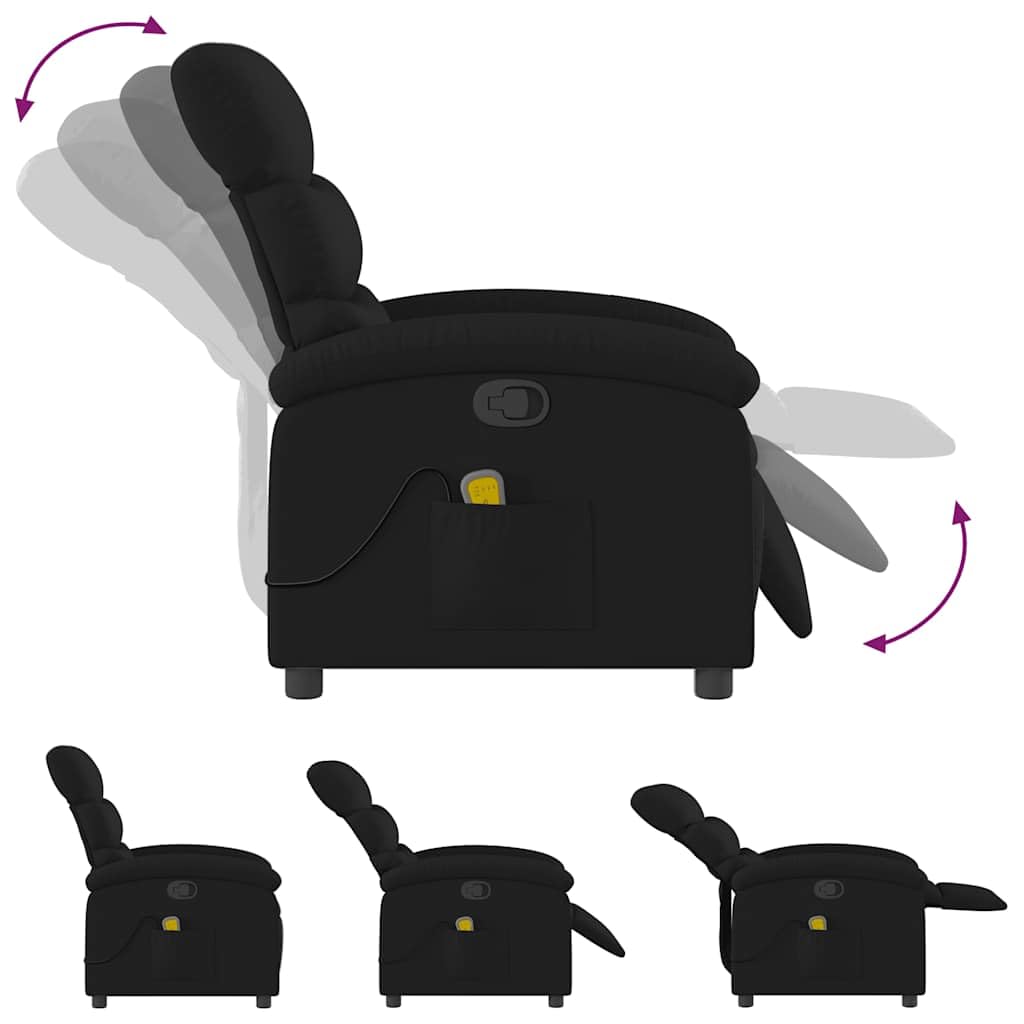 vidaXL Massagesessel ohne Netzadapter, Sessel Verstellbare Rückenlehne, Fernsehsessel Relaxsessel mit Vibrationsfunktion, Liegesessel Polstersessel Ruhesessel, Schwarz Stoff
