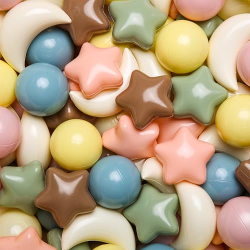 Image of GOGOSO Ball Pit Balls Stars Moon Shapes Plastic Pitballs for Toddler Play Tent Baby Photo Props Kids Pool Water Toys Kiddie Pool Party Decor,Pink Blue Coffee,100pcs