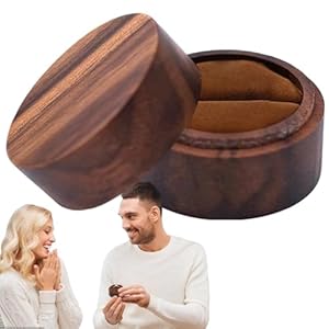 Houten voorstel ring doos, houten trouwringdoos,Walnoot Ring Carrier Ronde Doos – Draagbare Ring Opbergdoos, Sieraden Ring Box voor Bruiloft Ceremonie