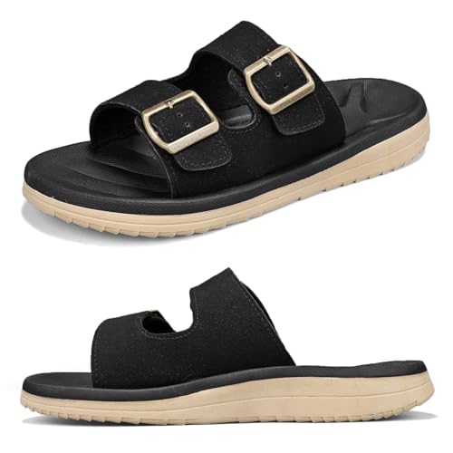 Image of Mens Sandals Arch Support Comfortable Beach Slides with Adjustable Buckle Straps Slippers for Men