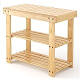 DUMOS Wooden Shoe Rack Bench with Storage, 3-Tier Bamboo Entryway Benches, Shoe Rack Holds Up to 286 lb Storage Organizer, 11.3 x 19.7 x 17.8 Inches, Suitable for Bedroom Living Room Balcony, Wood