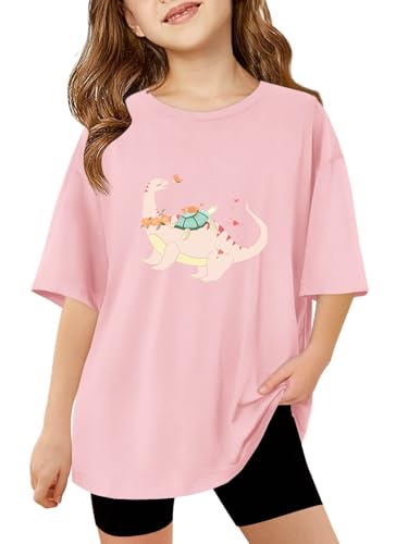 Image of Haloumoning Girls Short Sleeve T-Shirts | Kids, Summer,girls shirts,versized t shirts,Girls T-Shirts,Oversized Tops, Casual Crewneck, Basic Tees 5-14Y
