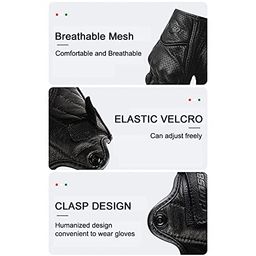 Romacci Luvas de pele de carneiro genuínas Dedos inteiros respiráveis ​​Luvas de couro perfurado dur