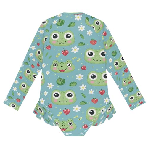 Cute Frog Face Strawberry Girls Long Sleeve Swimsuits One Piece Zipper Bathing Suit UPF 50+ Rashguard Swimwear 5