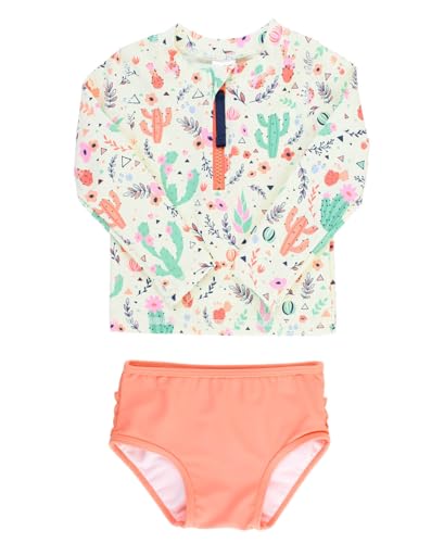 Image of RuffleButts Baby /Toddler Girls Rash Guard 2-Piece Swimsuit Set - Long Sleeve Bikini with UPF 50+ Sun Protection