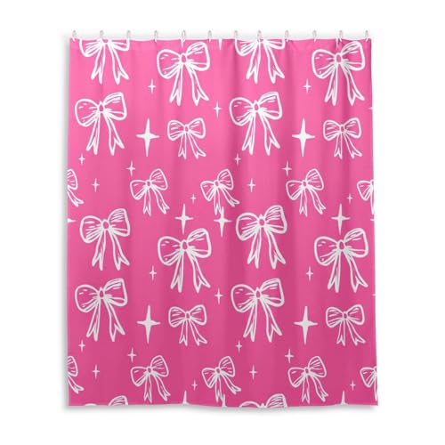 DUOBU White Bows Shower Curtain Washable Waterproof Fabric Bath Curtain 60x72Inch Shower Curtains with Hooks for Bathroom Decor