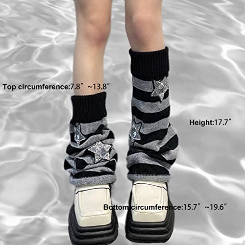 Women Girls Leg Warmers Y2k Star Skull Harajuku Gyaru Japanese Goth Leg Warmers Knit Striped Long Leg Cover2