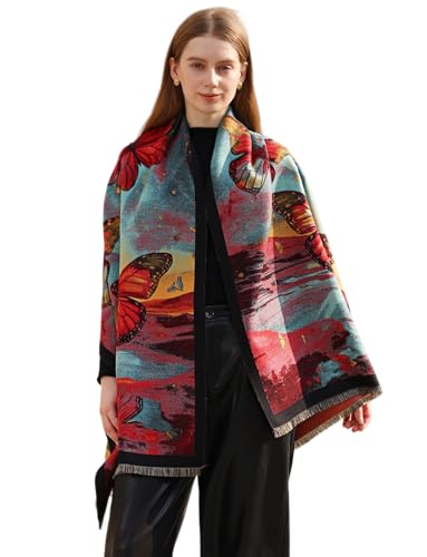 Wander Agio Winter Pashmina Shawls and Wraps Blanket Fashion Shawl Decoration Scarves for Women Handmade Embroider Paisley Scarf