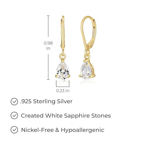 MORGAN & PAIGE .925 Sterling Silver 14K Yellow Gold Plated Pear Cut Genuine or Lab Created Birthstone Dangle Earrings for Women - Hypoallergenic Leverback Earrings for Women, Jewelry Gifts for Her3