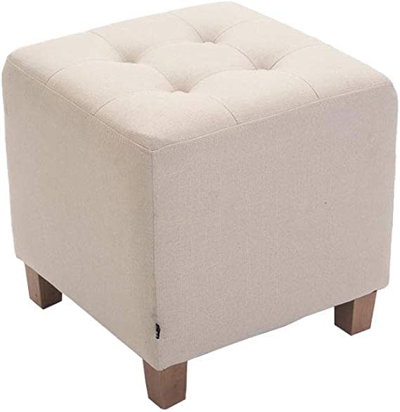 Image of Pouffes Bench Seating Stool for Living Room Office Patio Kitchen Bench Puffy Wooden Mudda Ottoman Stools Set of 2 Footrest Stool Pouf.(Cream)