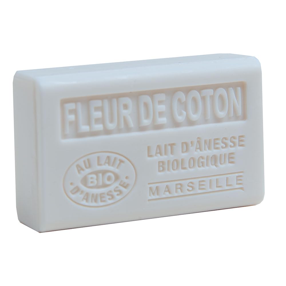 Label Provence Savon de Marseille - French Soap Made With Fresh Organic Donkey Milk - Cotton Flower Fragrance